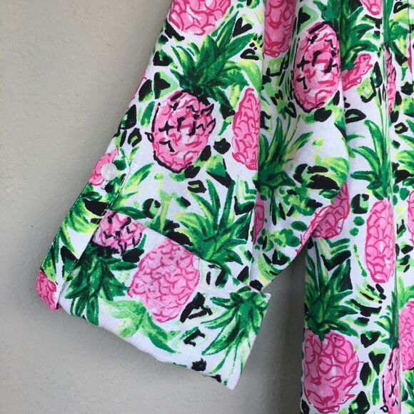 Charter Club Luxury Shirt M Linen Button Up Top Pineapple Print Casual Tropical - Picture 5 of 13